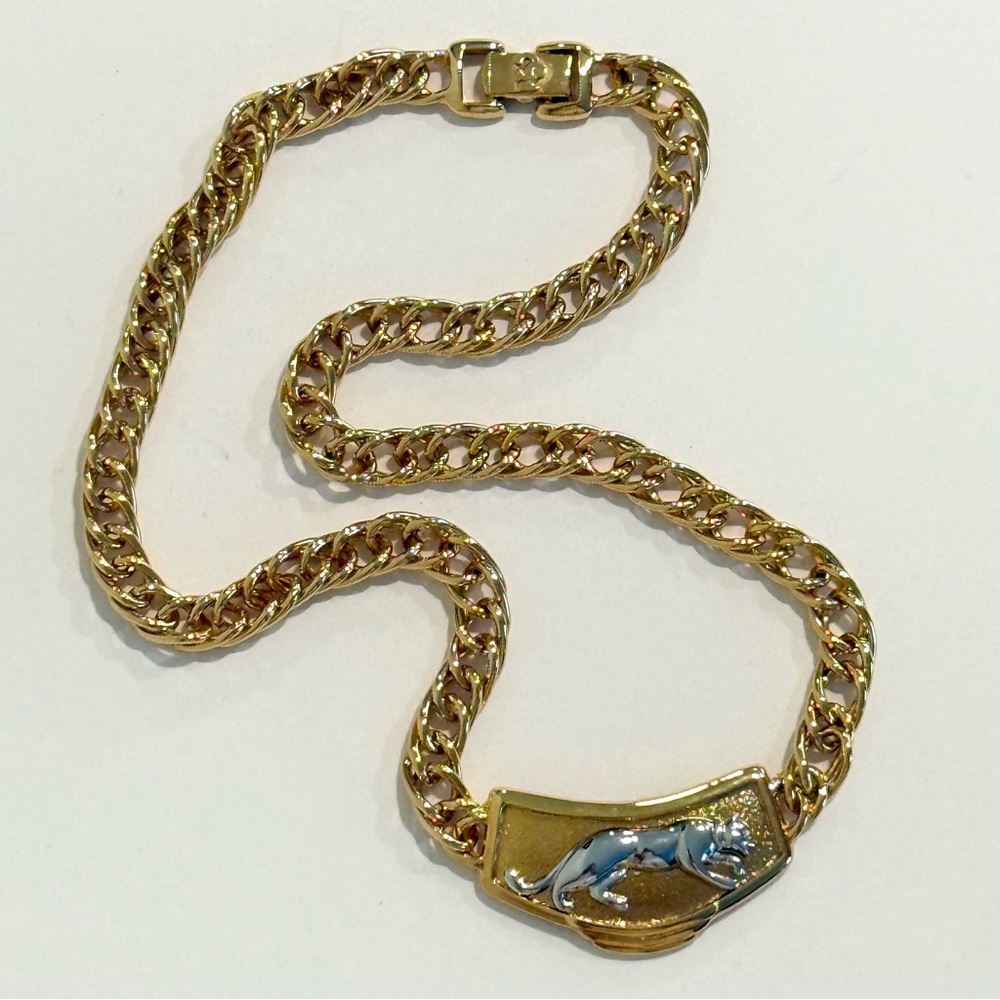 Jackie Collins Vintage 80's Panther Gold Plated Two Tone Chain Link Necklace